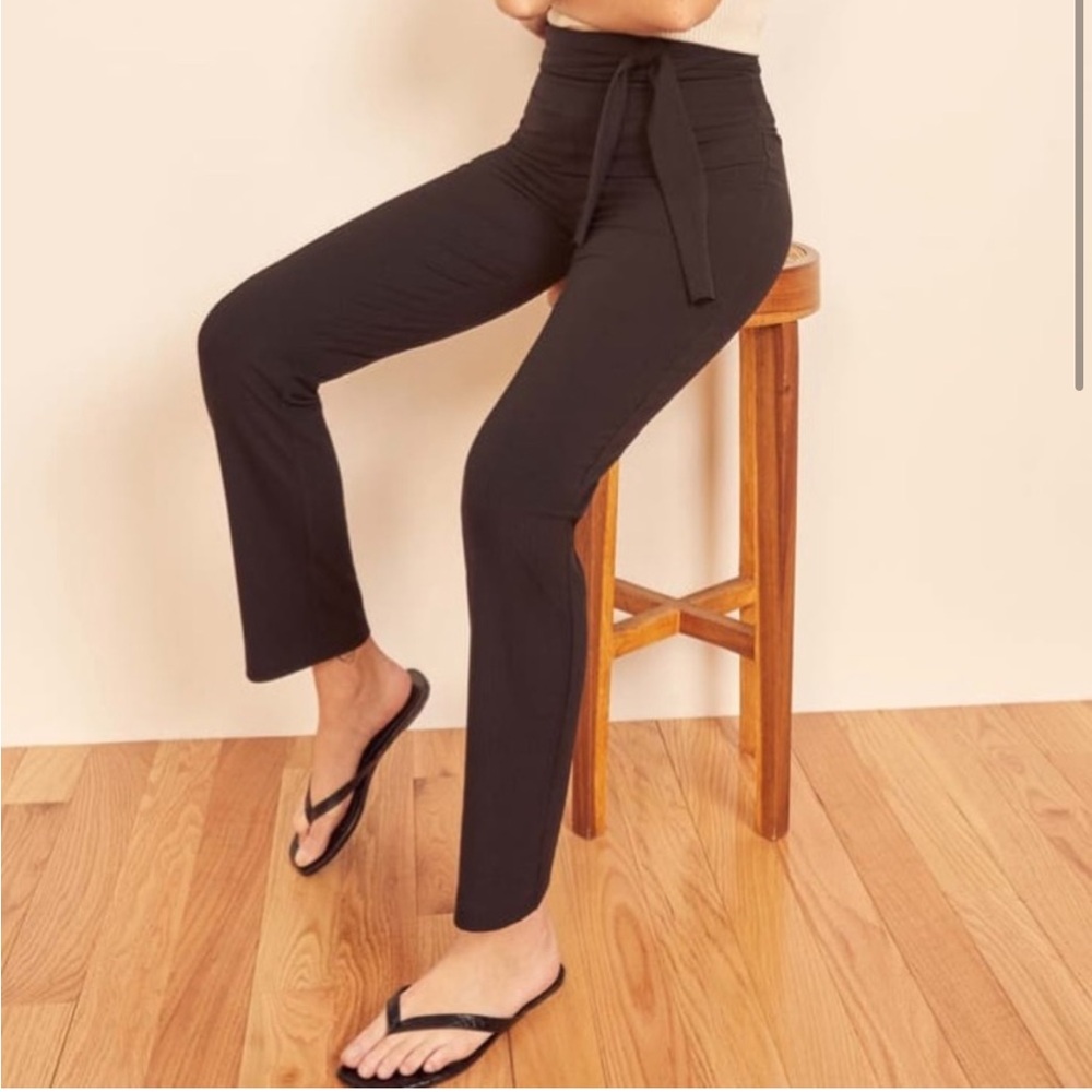 REFORMATION Black Kassia Tie Waist Rib Pants!